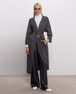 Twinset Grey elongated cardigan with a smell of wool 262AP3270