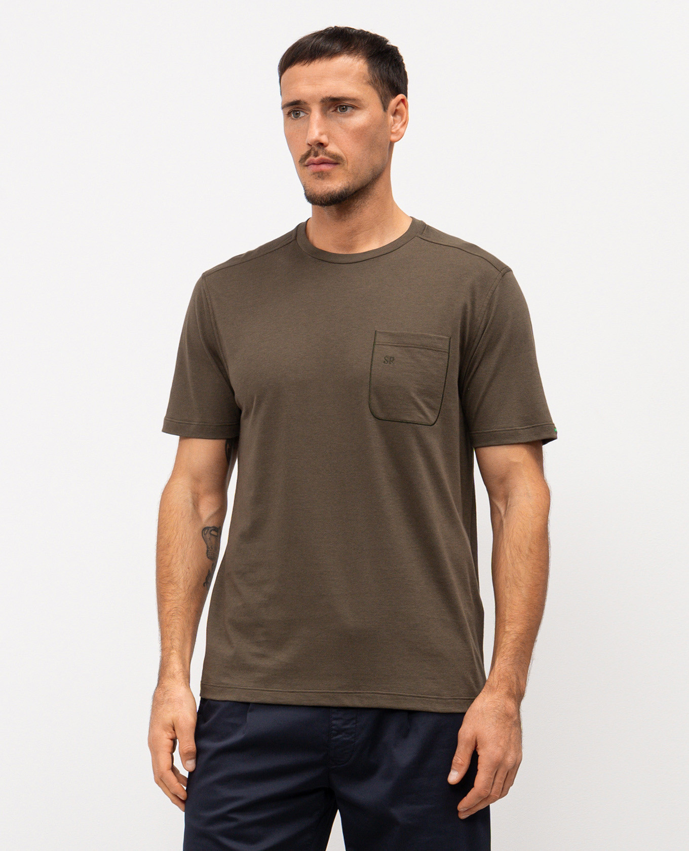 Khaki T-shirt with embroidered monogram logo Stefano Ricci 2