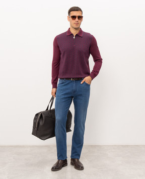 Stefano Ricci Burgundy cashmere and silk polo shirt K808121P30F26486
