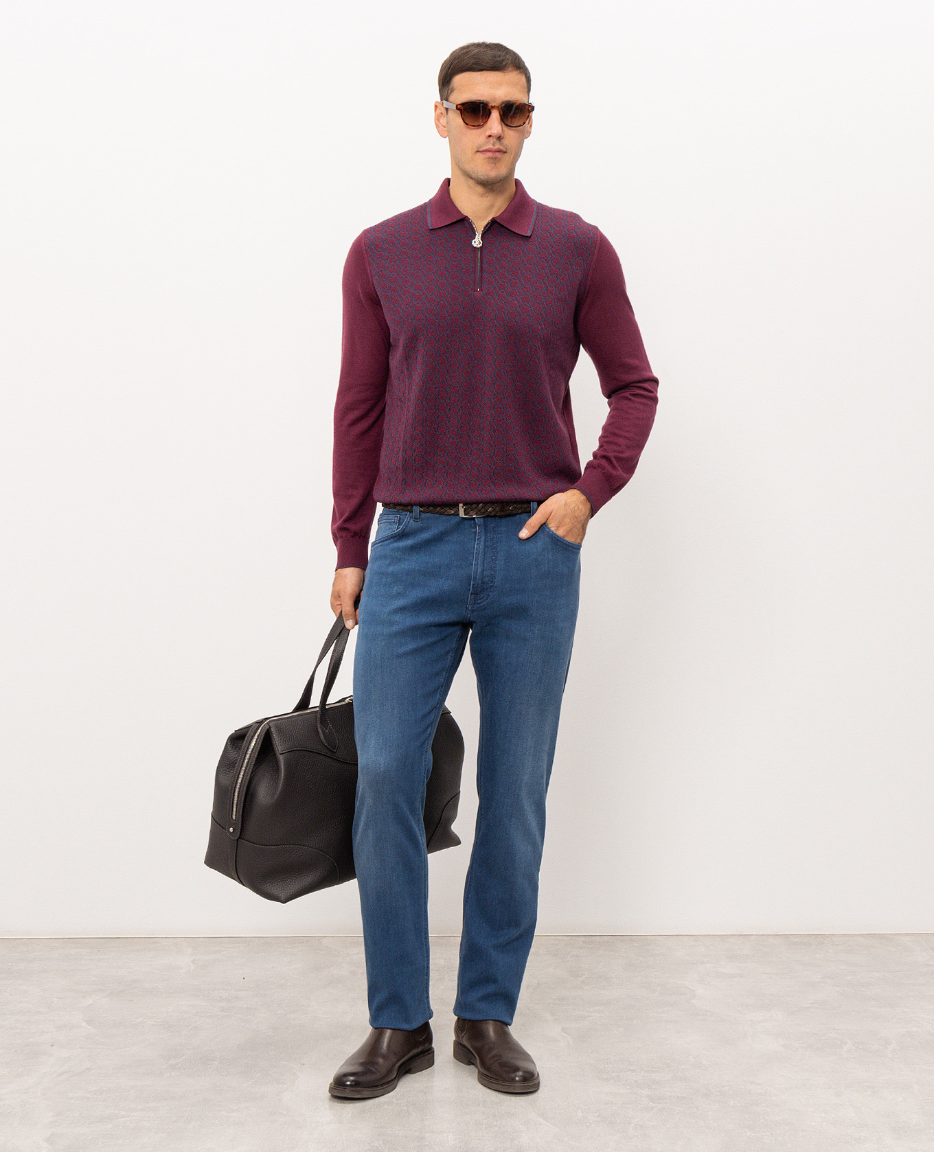 Burgundy cashmere and silk polo shirt Stefano Ricci 2