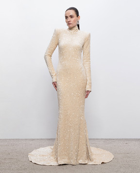 Richard Quinn Beige velour maxi dress with sequins RQSS26CARRYO29