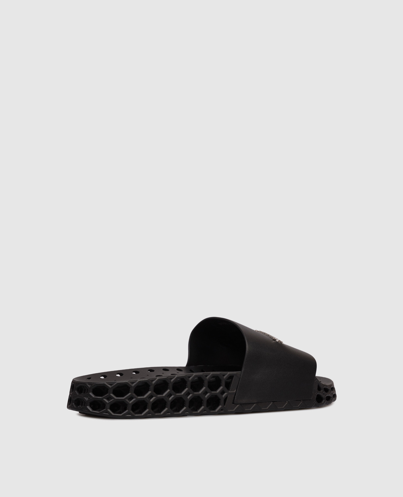 

Black perforated sliders with textured logo Stefano Ricci