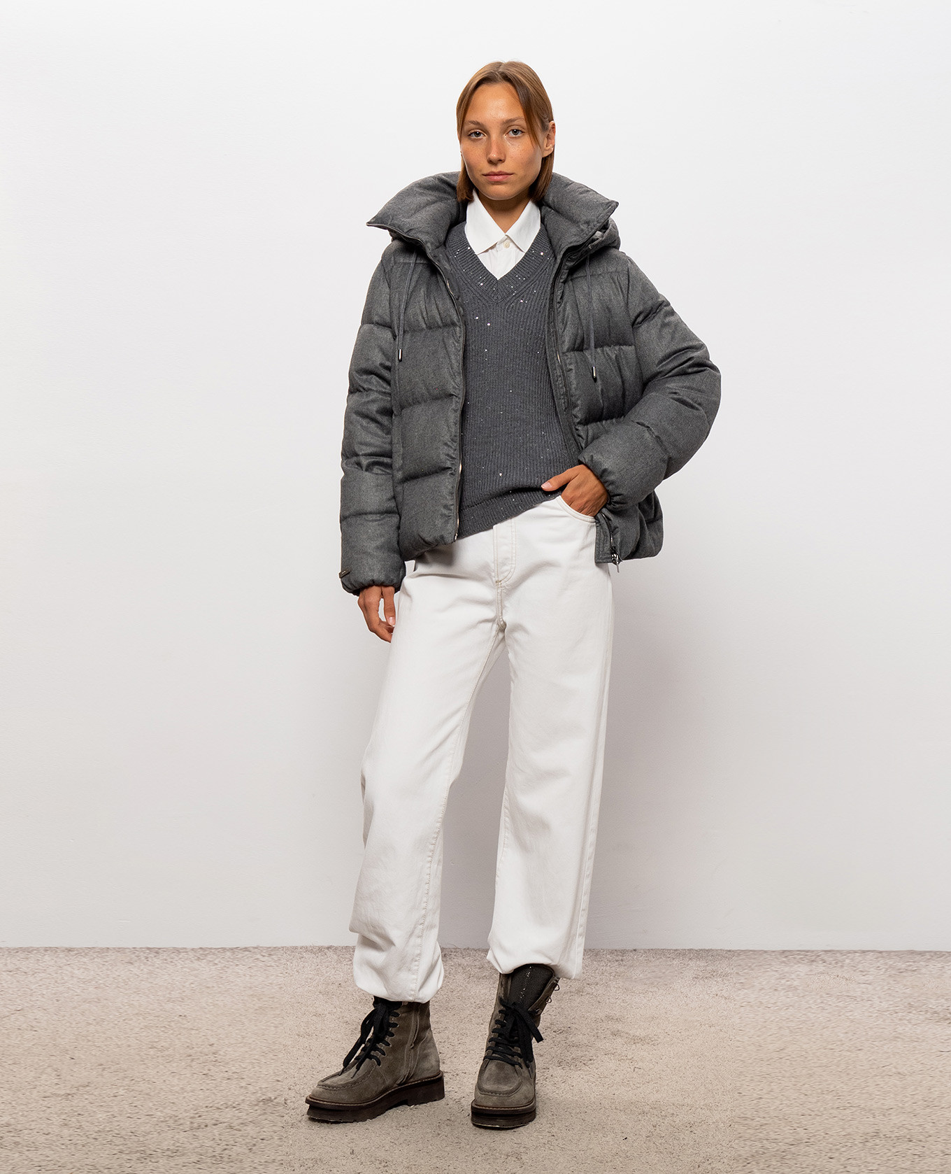 Gray down jacket with monil chain Peserico 2