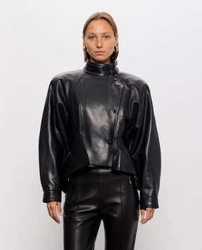 Balmain Black leather jacket with accent shoulders JA0000000001