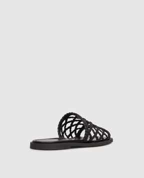 Babe Pay Pls Black leather flip-flops with weaving SLIPY
