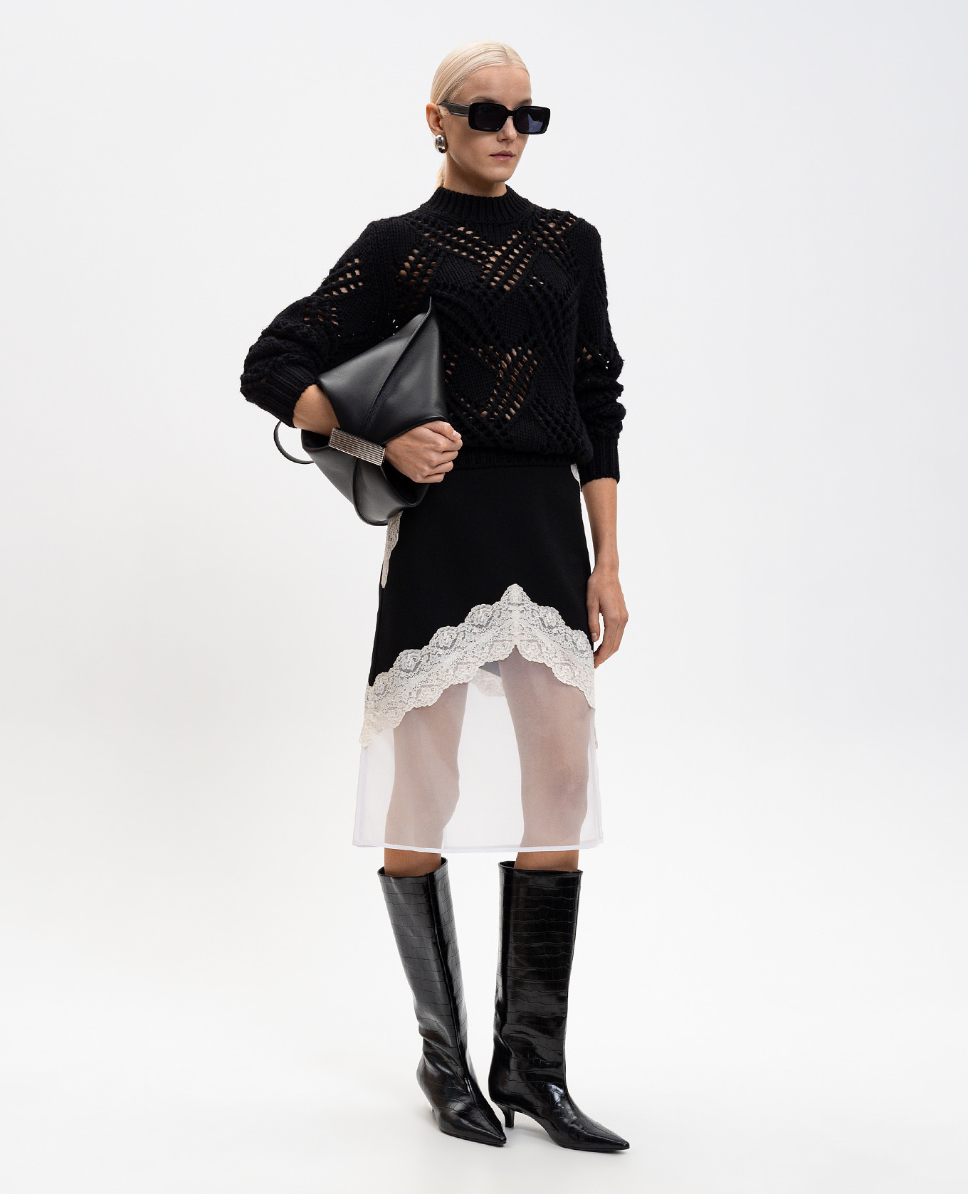 

Black wool sweater with a pattern Jil Sander