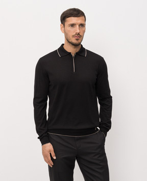 Stefano Ricci Black wool, silk and cashmere polo with monogram KE08004P30E26374