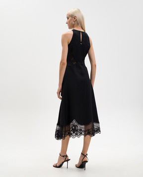 Twinset Black linen midi dress with openwork inserts 261TT2241