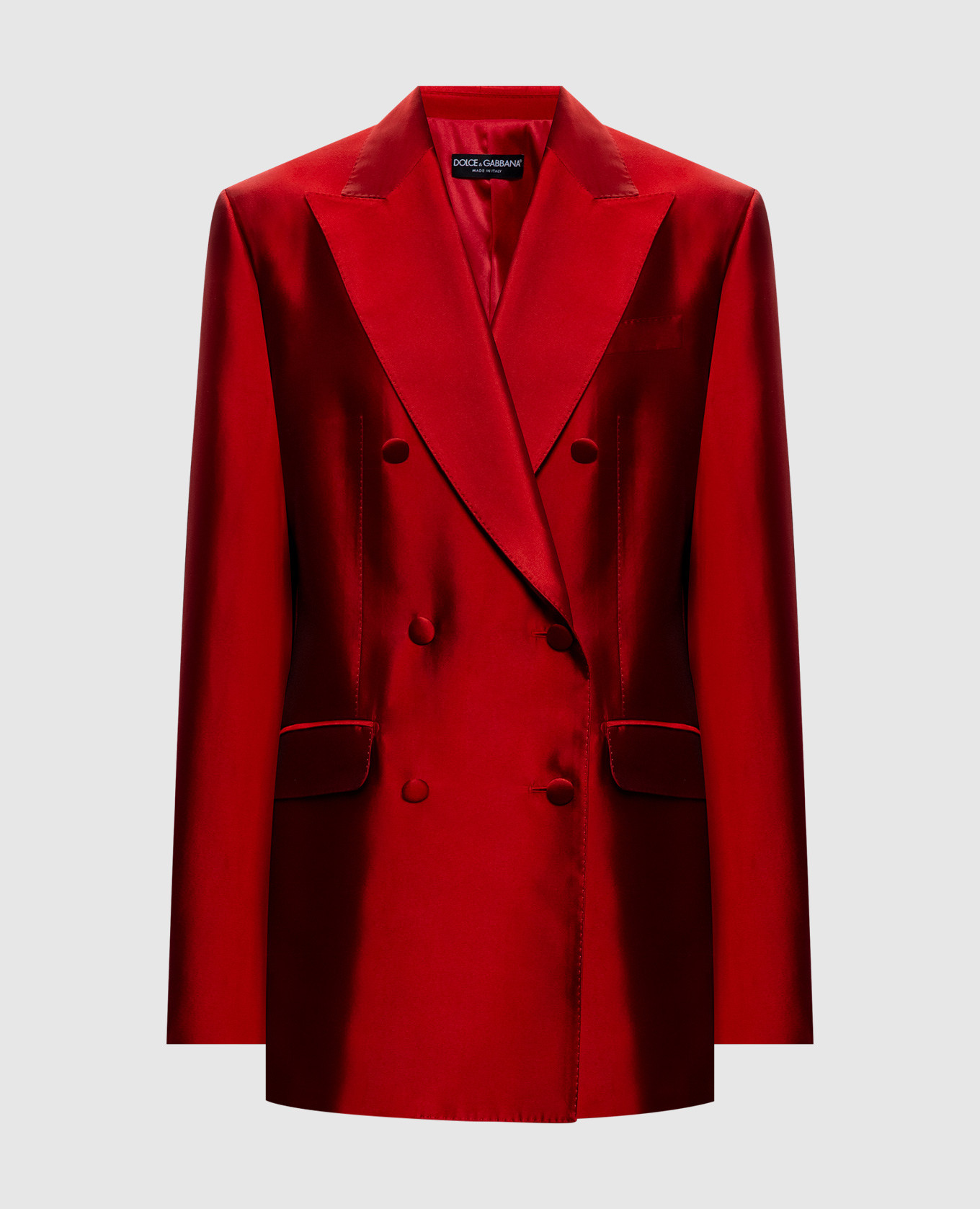 Red double-breasted silk jacket
