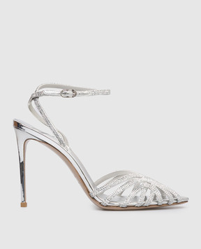 Le Silla EMBRACE silver leather sandals with crystals 2310B100RCPPMRA
