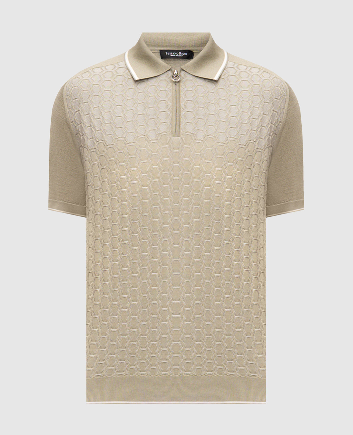

Khaki silk polo Stefano Ricci