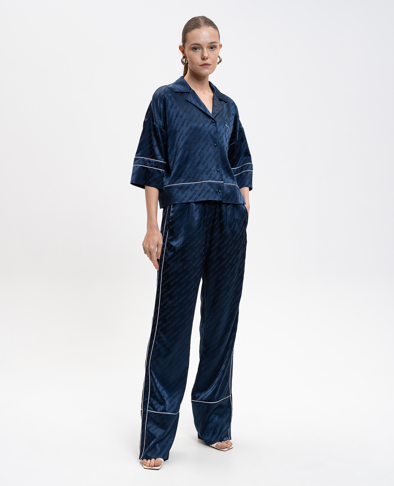 Blue pajama-style blouse with logo pattern Off-White 2