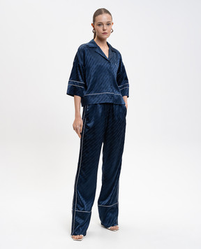 Off-White Blue pajama-style blouse with logo pattern 2GG008F25FAB001