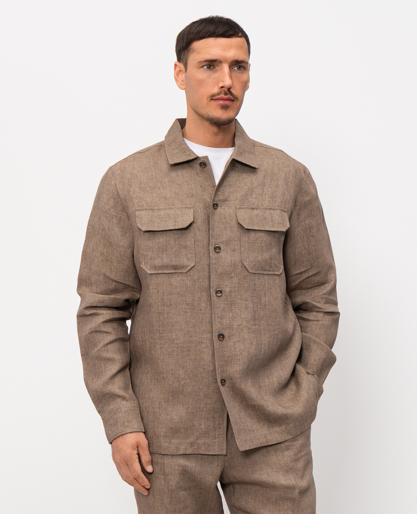 Brown linen straight-cut shirt CAPOBIANCO 3