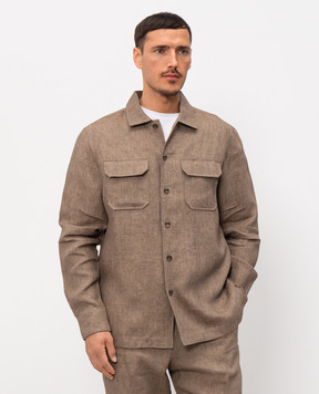 CAPOBIANCO Brown linen straight-cut shirt 20M515LL00