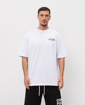 Comme des Fuckdown White T-shirt with contrasting logo and emblem print FMS6CFABM01995