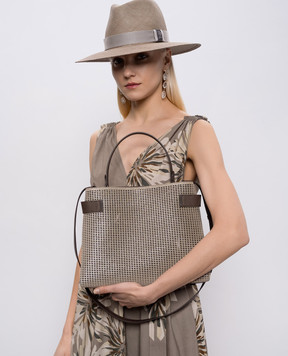 Brunello Cucinelli Essence Khaki Suede Bag with Lurex and Monel Chain MBDGD2503