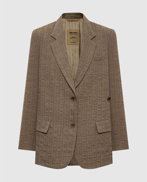 UMA WANG Brown double-breasted wool and linen jacket UW6058
