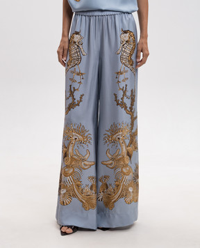 La DoubleJ Oceania Placée blue silk palazzo TRO0026SIL026OCE01