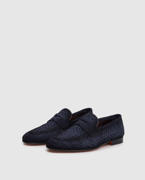 Santoni Blue suede braided loafers MCNG13903LA3SAYC