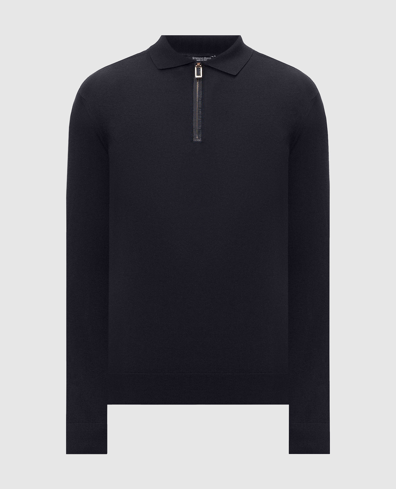 Blue wool and silk polo shirt with patch