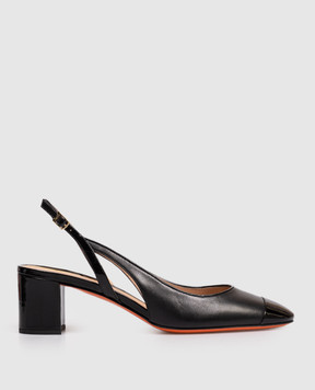 Santoni Black leather slingbacks with cutouts WDNC71546HA2NOGO