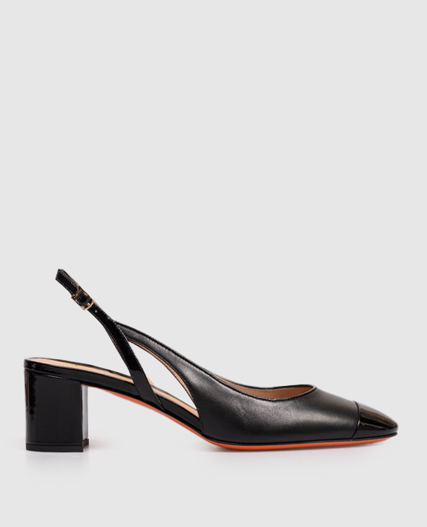 Black leather slingbacks with cutouts