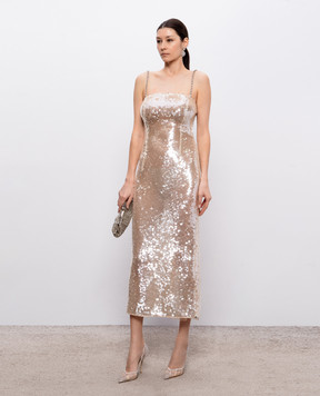 Nissa Beige midi dress with sequins RS16511