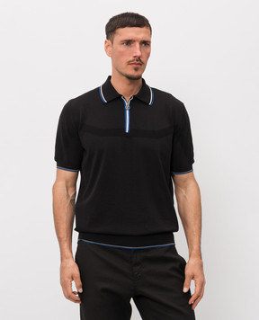 Stefano Ricci Black polo with contrast piping K616448P31F26115