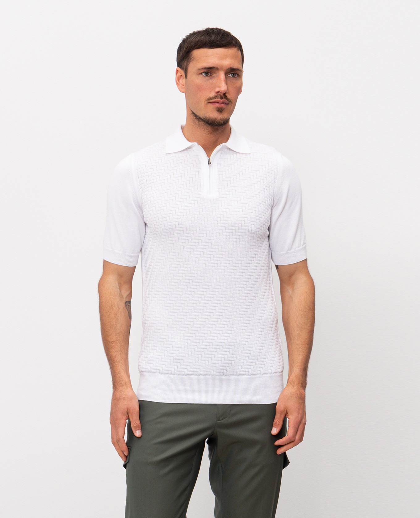 White polo with woven pattern Cashmere&Whiskey 3