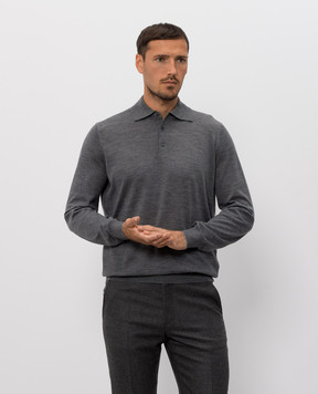 Brunello Cucinelli Melange grey wool and cashmere polo shirt M2400295
