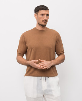 Cashmere&Whiskey Brown silk and linen T-shirt MU7632318520R