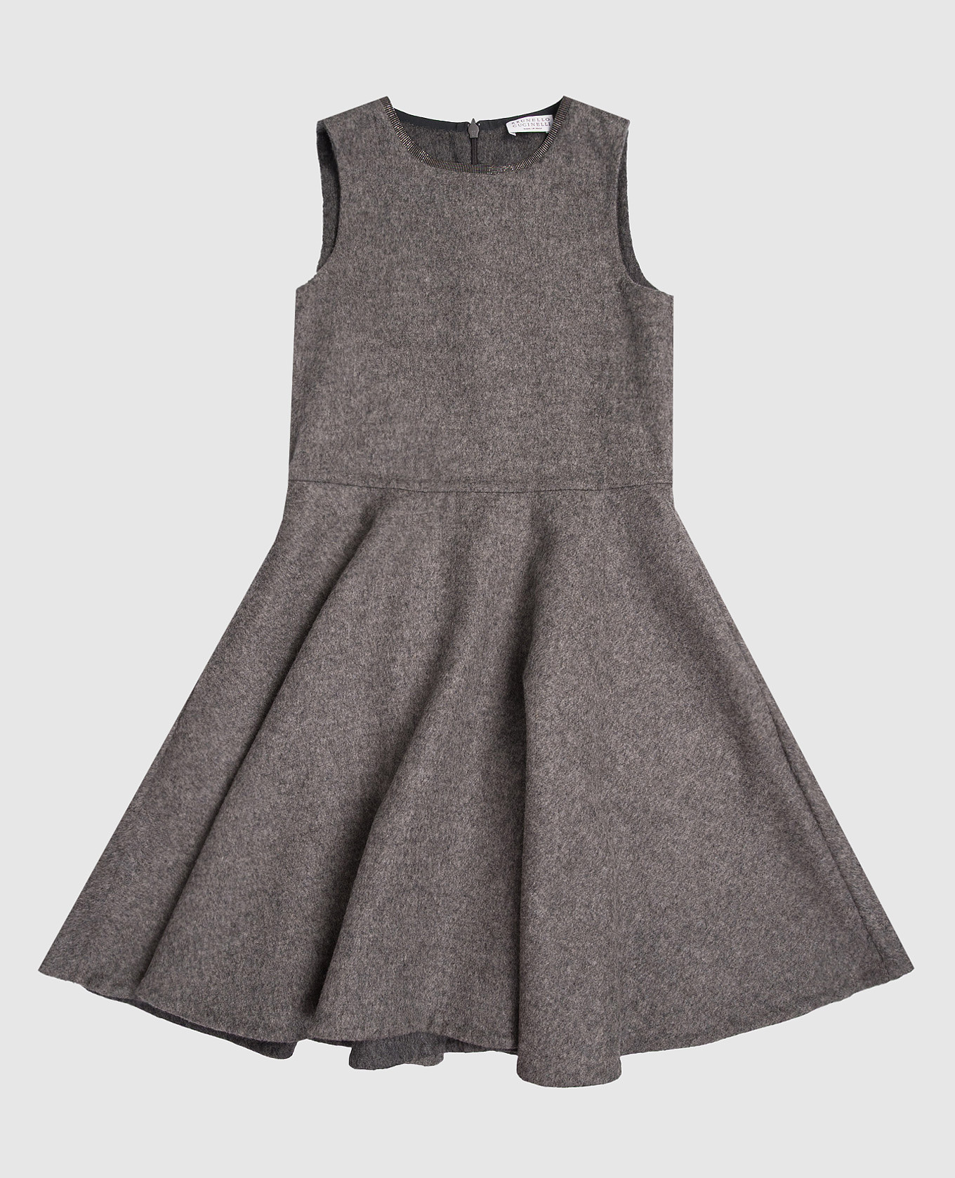 Children's gray wool dress with monil chain Brunello Cucinelli