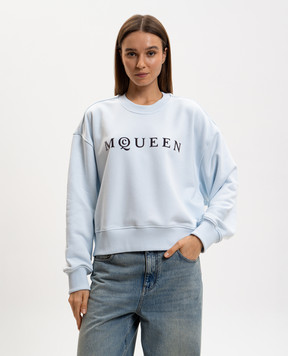 Alexander McQueen Blue sweatshirt with textured logo 857405QLAE9