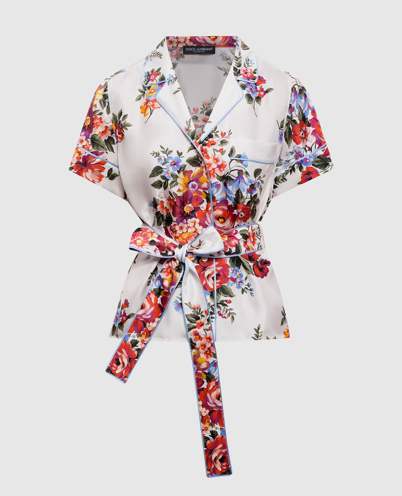 White printed silk blouse