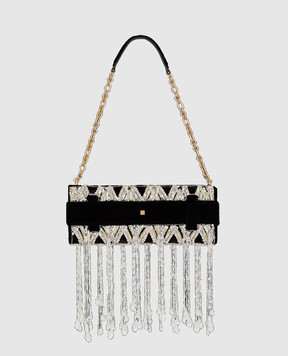 Balmain Anthem black velour clutch with crystals HN1LB024AERV