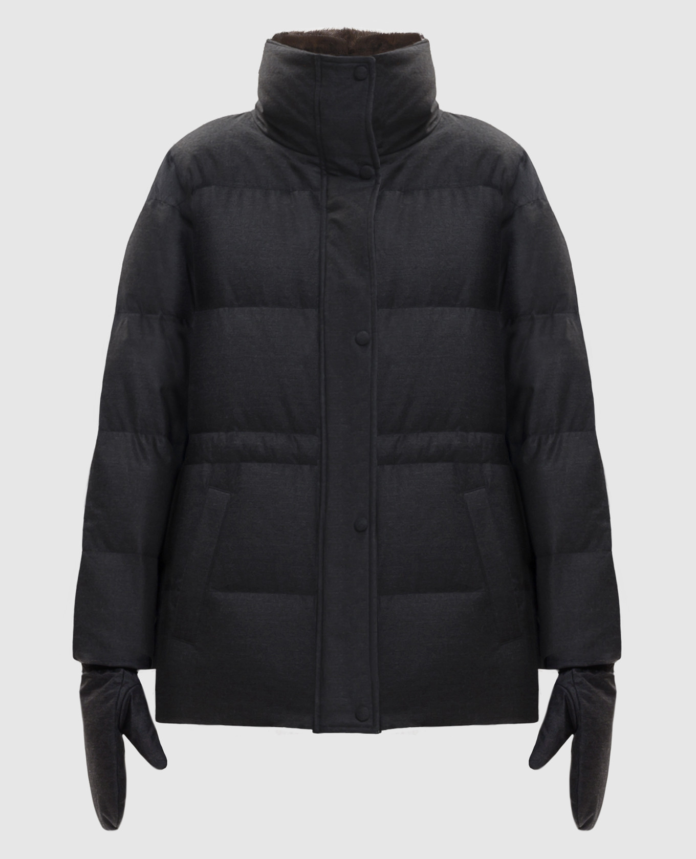 Gray wool and silk down jacket with mink fur