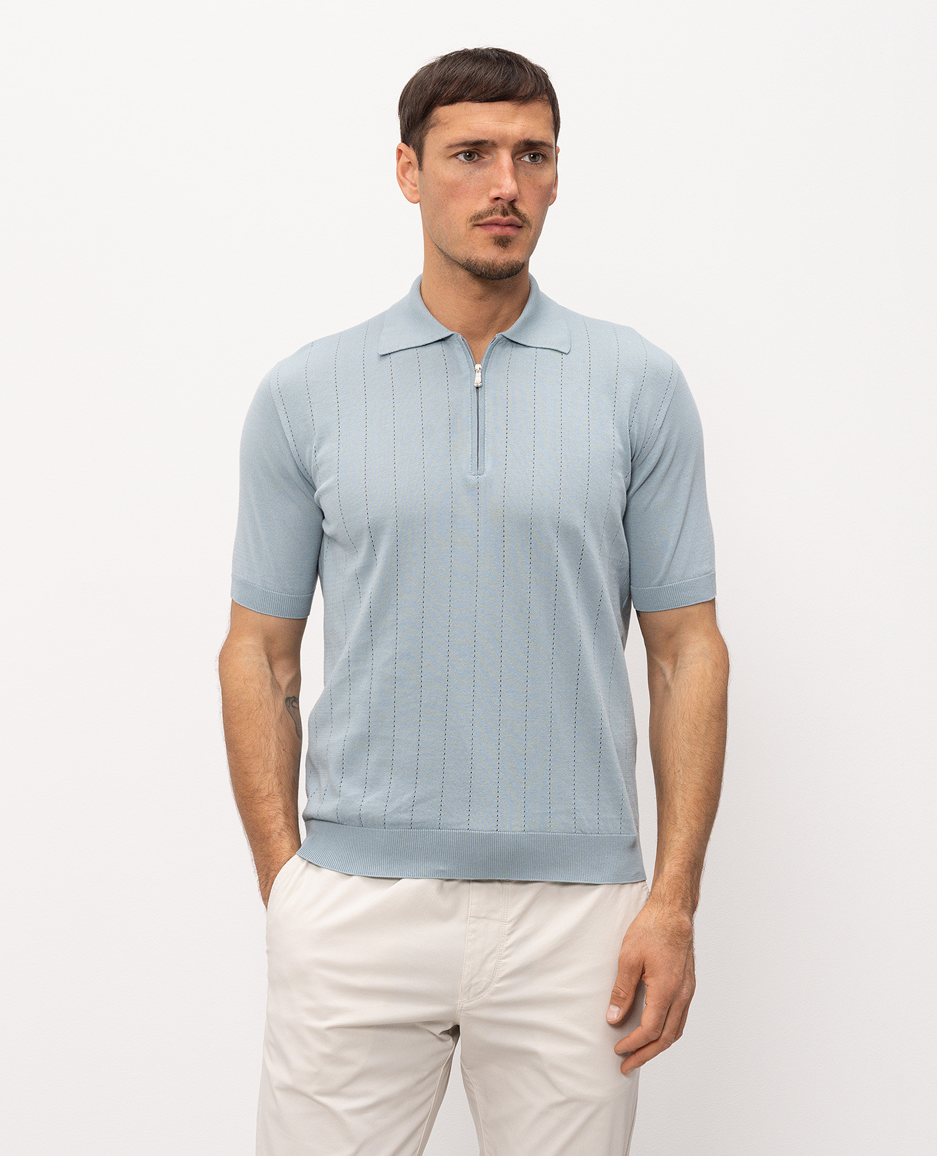 

Blue polo shirt with perforated stripes Bilancioni, Light blue