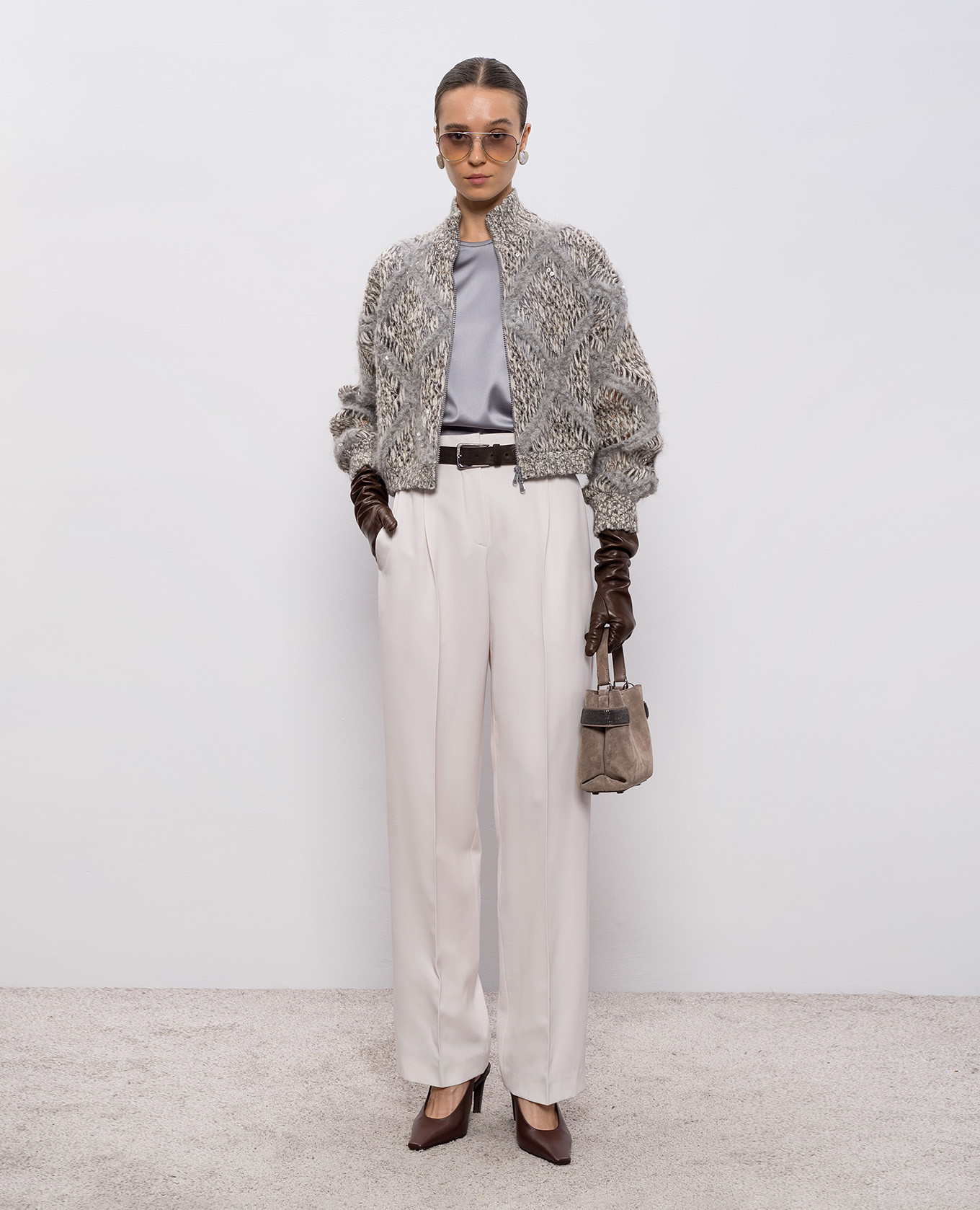 Gray silk top with chain Brunello Cucinelli 2