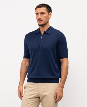 Stefano Ricci Blue silk polo shirt with embroidered monogram logo K616215P31F26101