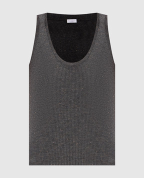 Brunello Cucinelli Gray ribbed top with lurex M9A822220