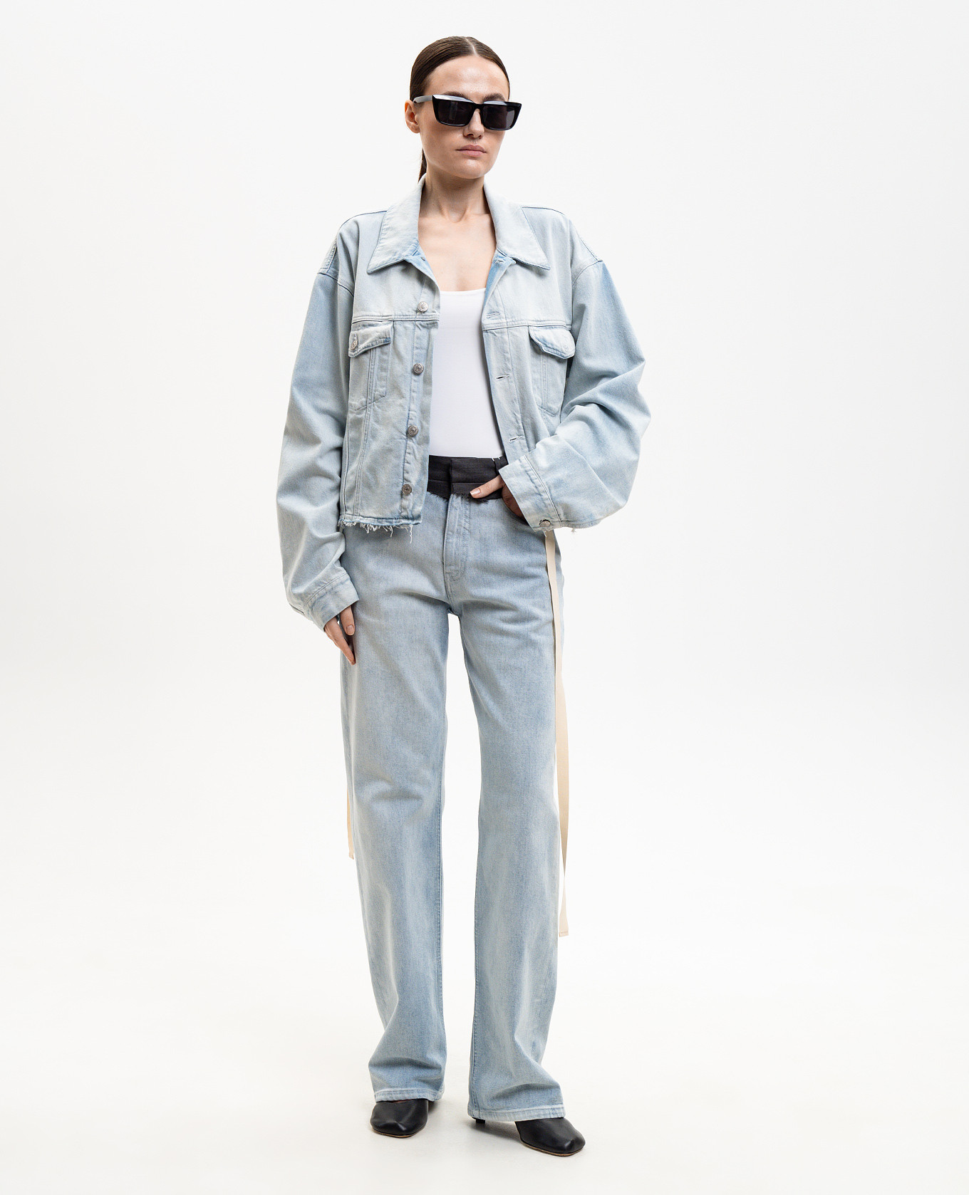 

Blue jeans with logo patch Maison Margiela MM6, Light blue