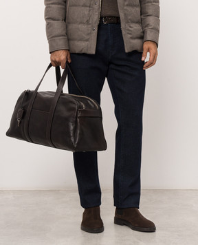 Orciani Brown leather travel bag with textured logo P00760LGN