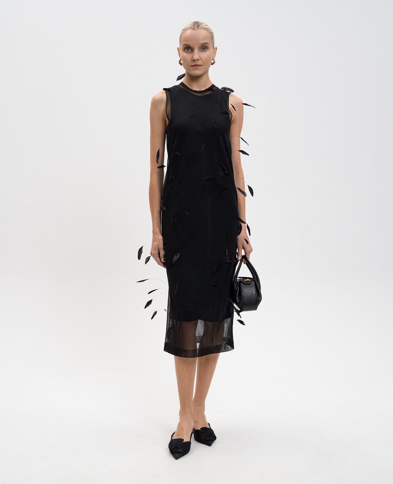 Black silk dress with feathers Jil Sander 2