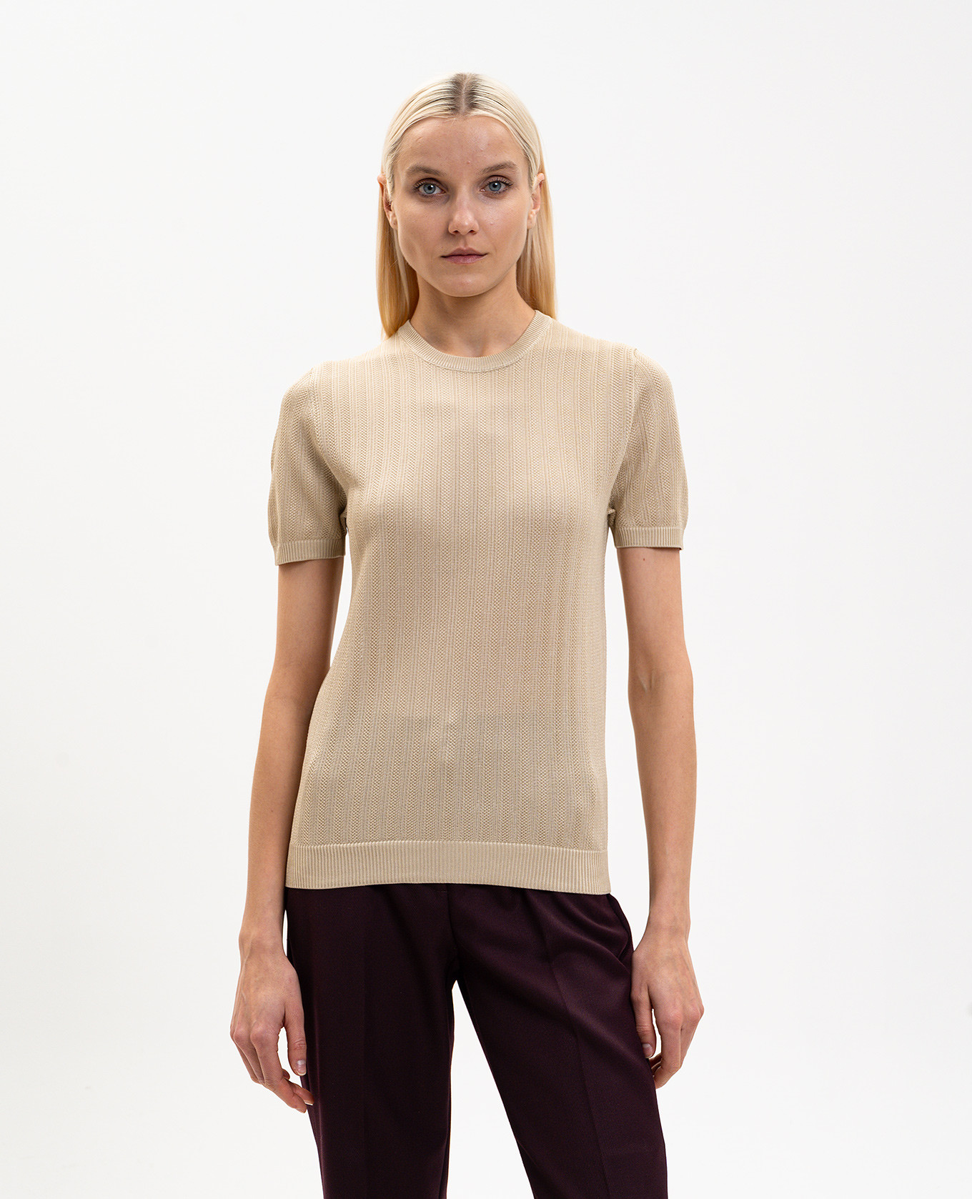 

Beige silk t-shirts with a pattern Kiton