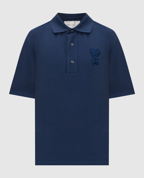 Ami Paris Blue polo with textured logo patch UPL428JE0221m