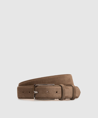 Brown suede belt with logo engraving