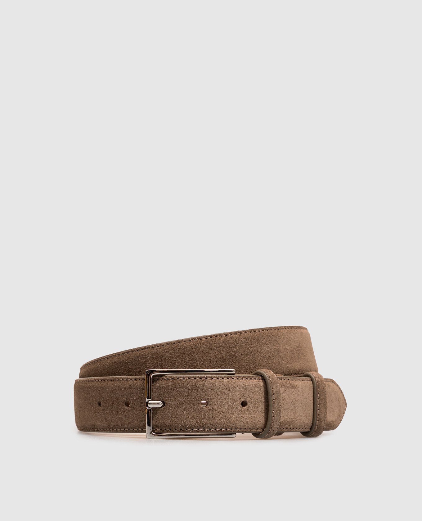 Brown suede belt with logo engraving