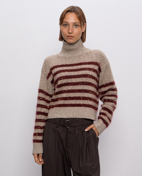 Brunello Cucinelli Beige striped wool and cashmere sweater MGY563704P
