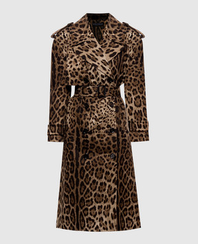 Dolce&Gabbana Brown leopard print trench coat F0Y11TFSFN4